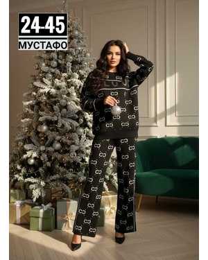 ЖЕНСКИЙ КОСТЮМ ДВОЙКА ТКАНЬ ВЯЗАННЫЙ + СТРАЗ