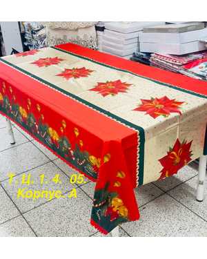 Новогодняя скатерть клеенка На Тканевой основе Размер 140на220см