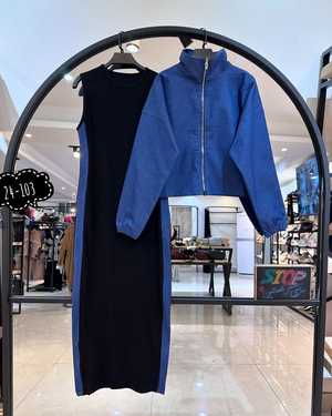 ЖЕНСКИЙ КОСТЮМ ДВОЙКА ТКАНЬ ДЖИНСЫ, ТРИКОТАЖ