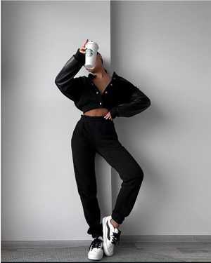 ЖЕНСКИЙ КОСТЮМ ДВОЙКА ТКАНЬ ТУРЕЦКАЯ 3-Х НИТКА НА ФЛИСЕ | РУКАВА - ЭКО КОЖА