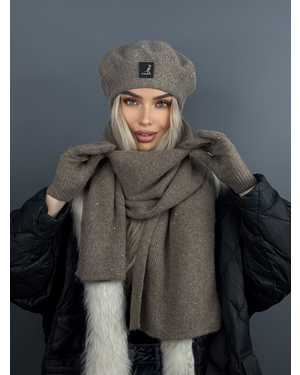 КОМПЛЕКТ БЕРЕТ ДВОЙНОЙ ОТ 15 ЛЕТ ДО 81 ЛЕТ РАЗМЕР: ЕДИНЫЙ 25% ШЕРСТЬ, 32% АНГОРА, 25% ПУХА НОРКИ, 18% АКРИЛ СЕЗОН ЗИМА