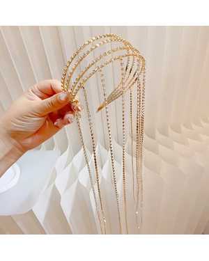 Вечерний ободок с длиными нитями из страз