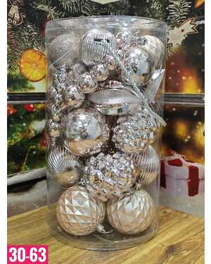 Игрушки для елки, пластик Размер 15 см - 4 шт 9 см - 10шт 8 см - 8 шт 6 см.- 8 шт в набор 30 шт