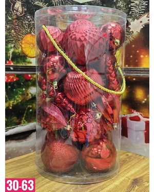 Игрушки для елки, пластик Размер 15 см - 4 шт 9 см - 10шт 8 см - 8 шт 6 см.- 8 шт в набор 30 шт