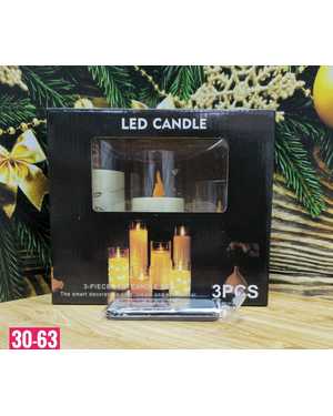 Свечи светодиодные мерцающие на батарейках LED 3 шт, с пультом Размер: 10 - 12,5 - 15 см