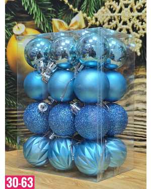 Игрушки для елки, пластик Размер шариков 4см в наборе 24 шт