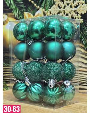 Игрушки для елки, пластик Размер шариков 4см в наборе 24 шт