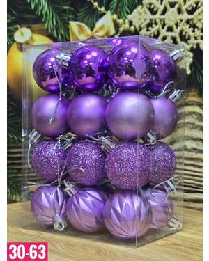 Игрушки для елки, пластик Размер шариков 4см в наборе 24 шт