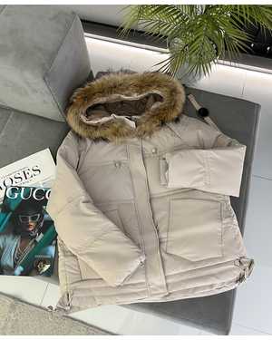 КУРТКА ТКАНЬ ПУХОВИК, НАТУРАЛЬНЫЙ МЕХ