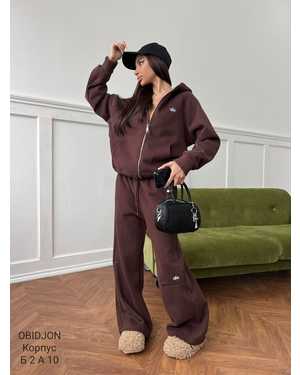 ЖЕНСКИЙ КОСТЮМ ТКАНЬ УТЕПЛЁННЫЙ С НАЧЕСОМ