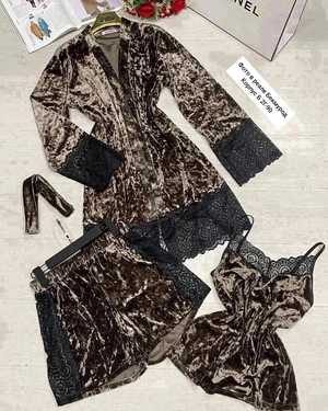 ЖЕНСКАЯ ПИЖАМА ТРОЙКА В РАЗМЕР ТКАНЬ ВЕЛЮР