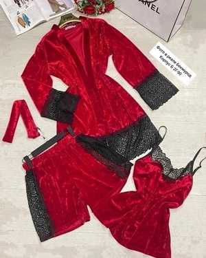 ЖЕНСКАЯ ПИЖАМА ТРОЙКА В РАЗМЕР ТКАНЬ ВЕЛЮР