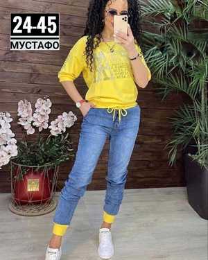 ЖЕНСКИЙ КОСТЮМ ДВОЙКА ТКАНЬ ТРИКОТАЖ + ДЖИНСА