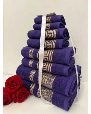 Комплект из восьми полотенец VERSACE Материал: Махра Состав: 100% хлопок Плотность: 400г/м2 Размер: 70*130 СМ- 2 шт, 50*80 СМ- 2 шт, 30*60 СМ - 2 шт, 30*30 СМ - 2 шт