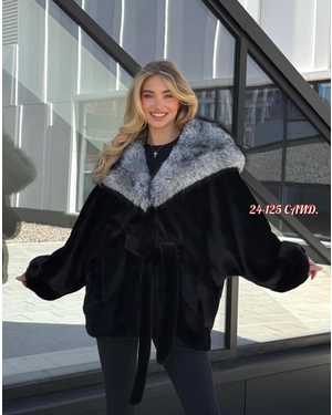 ШУБКА ТКАНЬ МЕХ ЕВРОПЕЙСКОЙ ПОД НОРКИ, МЕХ ЧЕРНОБУРОЙ ЛИСЫ