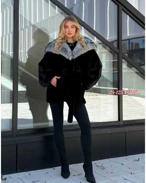 ШУБКА ТКАНЬ МЕХ ЕВРОПЕЙСКОЙ ПОД НОРКИ, МЕХ ЧЕРНОБУРОЙ ЛИСЫ