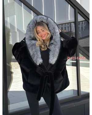 ШУБКА ТКАНЬ МЕХ ЕВРОПЕЙСКОЙ ПОД НОРКИ, МЕХ ЧЕРНОБУРОЙ ЛИСЫ