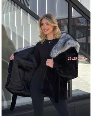 ШУБКА ТКАНЬ МЕХ ЕВРОПЕЙСКОЙ ПОД НОРКИ, МЕХ ЧЕРНОБУРОЙ ЛИСЫ