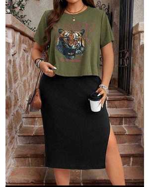 ЖЕНСКИЙ КОСТЮМ ДВОЙКА ТКАНЬ ФУТБОЛКА ТРИКОТАЖ, ЮБКА ЛАПША