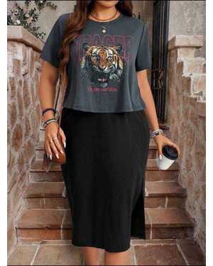 ЖЕНСКИЙ КОСТЮМ ДВОЙКА ТКАНЬ ФУТБОЛКА ТРИКОТАЖ, ЮБКА ЛАПША