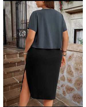 ЖЕНСКИЙ КОСТЮМ ДВОЙКА ТКАНЬ ФУТБОЛКА ТРИКОТАЖ, ЮБКА ЛАПША