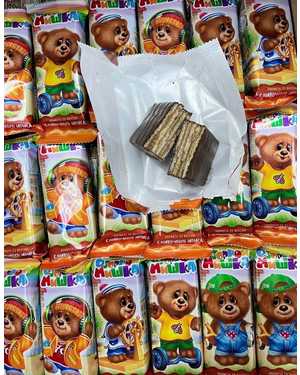 Конфеты вафельные Озорной мишка со вкусом сливочного ириса глазированные 1кг