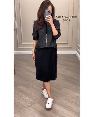 ЖЕНСКИЙ КОСТЮМ ДВОЙКА ТКАНЬ КРЕП И КОЖА