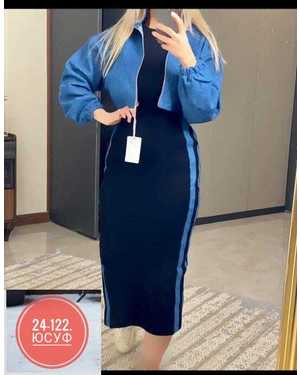 ЖЕНСКИЙ КОСТЮМ ДВОЙКА ТКАНЬ ДЖИНСЫ, ТРИКОТАЖ