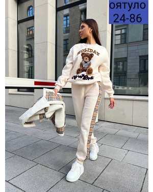 ЖЕНСКИЙ КОСТЮМ В РАЗМЕР ТКАНЬ МЕХ И КЛЕТКА, ФЛИС