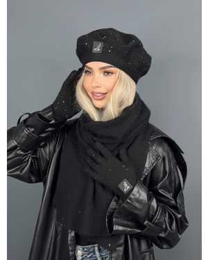 КОМПЛЕКТ БЕРЕТ ДВОЙНОЙ ОТ 15 ЛЕТ ДО 81 ЛЕТ РАЗМЕР: ЕДИНЫЙ 25% ШЕРСТЬ, 32% АНГОРА, 25% ПУХА НОРКИ, 18% АКРИЛ СЕЗОН ЗИМА