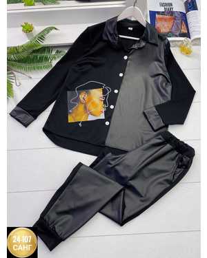 ЖЕНСКИЙ КОСТЮМ ТКАНЬ ТРИКОТАЖ, ЭКО КОЖА