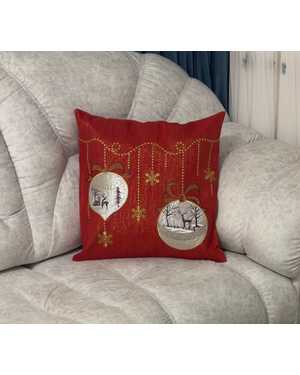 Новогодняя Наволочка лён с вышивкой На молний Размер 50на50см