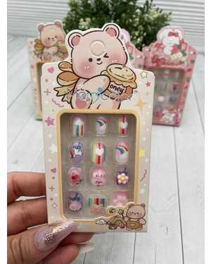 Накладные ногти детские. С клеевыми стиками в одном наборе 12 ногтей + 12 клеевых стиков