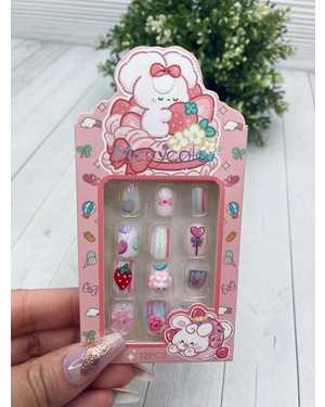 Накладные ногти детские. С клеевыми стиками в одном наборе 12 ногтей + 12 клеевых стиков