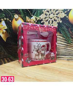 Новогодний подарочный набор кружка с ложкой Материал посуды: фарфор размер упаковки: 8х14х14см Объем кружки: 200 мл