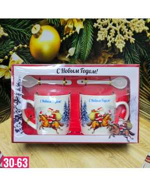 Новогодний подарочный набор 2шт кружки с ложкой Объем кружки: 200 мл