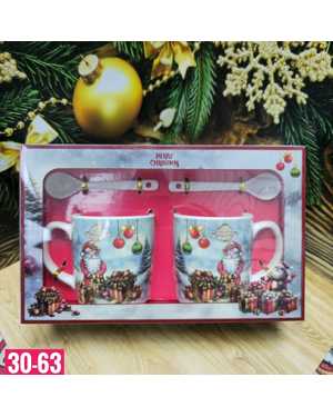 Новогодний подарочный набор 2шт кружки с ложкой Объем кружки: 200 мл