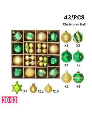 Игрушки для елки, пластик Размер шарики: 3см х 30шт 6cm х 12шт В наборе 44шт