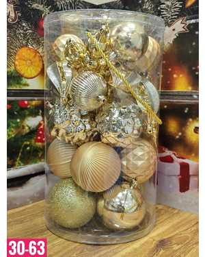 Игрушки для елки, пластик Размер 15 см - 4 шт 9 см - 10шт 8 см - 8 шт 6 см.- 8 шт в наборе 30 шт