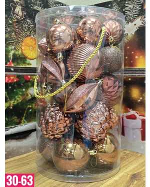 Игрушки для елки, пластик Размер 15 см - 4 шт 9 см - 10шт 8 см - 8 шт 6 см.- 8 шт в наборе 30 шт