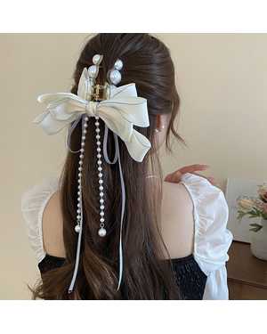 Заколка-краб с бантом и жемчугом для волос