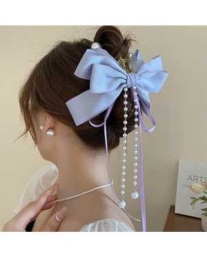 Заколка-краб с бантом и жемчугом для волос