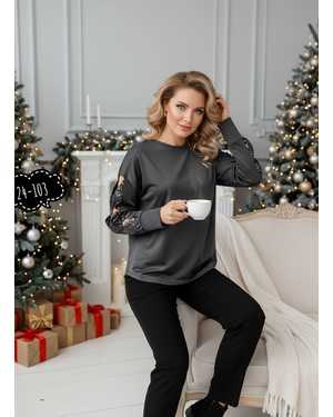 БЛУЗКА ТКАНЬ ТРИКОТАЖ С ПОЕТКАМИ