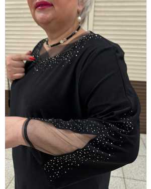 Туника Корейский трикотаж , в прекрасном исполнении с сеткой и стразами