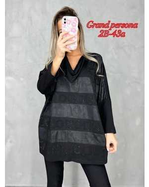 Женская кофта. Ткань: Ткань : Спина Трикотаж, Спереди кожа+страза Размер : 6XL(58-60),7XL(62-64),8XL(66-68)