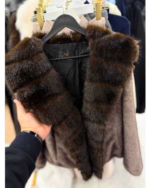 ШУБА ТКАНЬ ПОД НОРКУ, МЕХОВОЙ ВОРОТНИК ЭКО ПЕСЦА