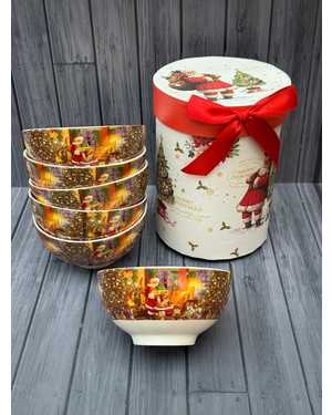 Набор салатников Дед Мороз 6шт Материал: Фарфор Подарочная круглая коробка с бантиком