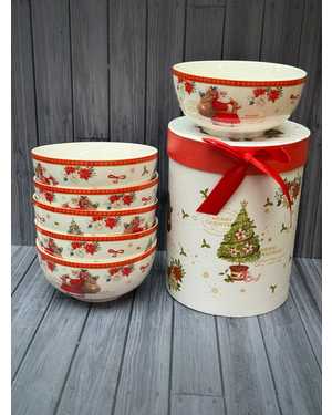 Набор салатников Дед Мороз 6шт Материал: Фарфор Подарочная круглая коробка с бантиком