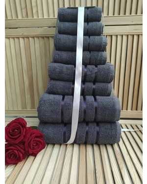 Комплект из восьми полотенец Материал: Махра Плотность: 400г/м2 Размер: 70*130- 2 шт , 50*80 - 2 шт, 30*60 - 2 шт, 30*30 - 2 шт