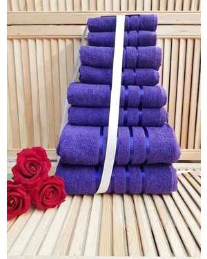 Комплект из восьми полотенец Материал: Махра Плотность: 400г/м2 Размер: 70*130- 2 шт , 50*80 - 2 шт, 30*60 - 2 шт, 30*30 - 2 шт